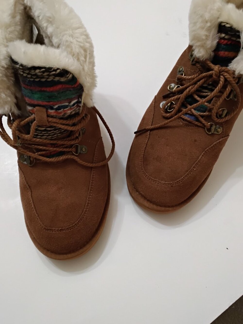LAMO Linden Suede Faux Fur Lace-Up Boots - Women's Size 9 - Chestnut Brown Boho
